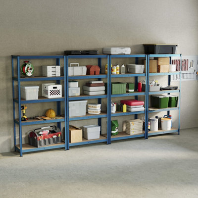 Home Vida 5 Tier Large Blue Heavy Duty Adjustable Steel Garage Shelving Unit (H)1800mm (W)900mm - 875kg Weight Capacity (Set of 4)