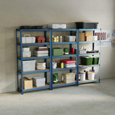 Home Vida 5 Tier Large Blue Heavy Duty Steel Garage Shelving Unit (H)1800mm (W)900mm - 875kg Weight Capacity (Set of 3)