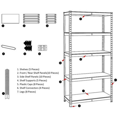 Home Vida 5 Tier Large Galvanised Heavy Duty Adjustable Steel Garage Shelving Unit (H)1800mm (W)900mm - 875kg Weight Capacity