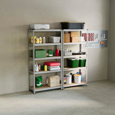 Home Vida 5 Tier Large Galvanised Heavy Duty Steel Garage Shelving Unit (H)1800mm (W)900mm - 875kg Weight Capacity (Set of 2)