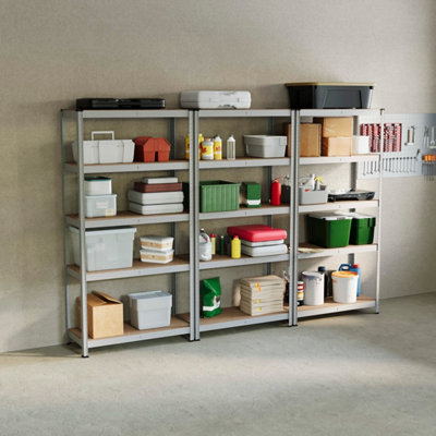 Home Vida 5 Tier Large Galvanised Heavy Duty Steel Garage Shelving Unit (H)1800mm (W)900mm - 875kg Weight Capacity (Set of 3)