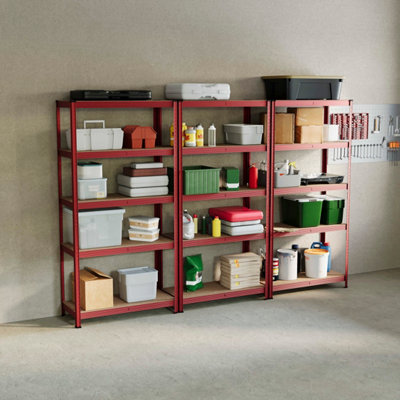 Home Vida 5 Tier Large Red Heavy Duty Steel Garage Shelving Unit - (H)1800mm (W)900mm - 875kg Weight Capacity (Set of 3)
