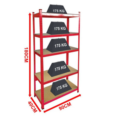 Home Vida 5 Tier Large Shelf Red Heavy Duty Shelving Unit (H)1800mm (W)900mm