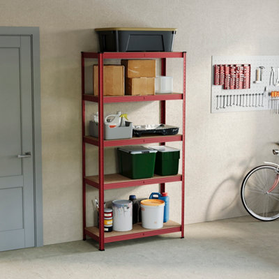 Home Vida 5 Tier Red Heavy Duty Adjustable Steel Garage Shelving Unit ...
