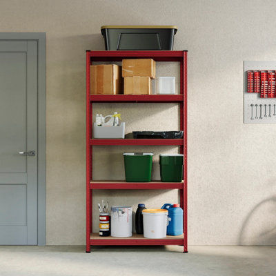 Home Vida 5 Tier Red Heavy Duty Adjustable Steel Garage Shelving Unit ...
