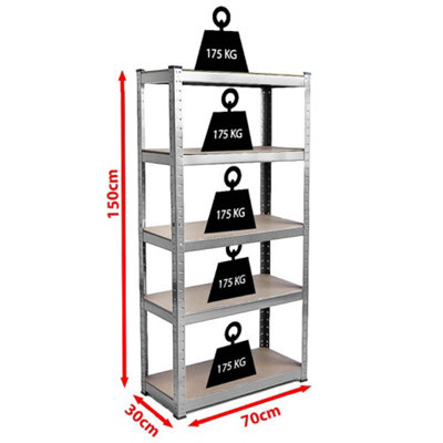 Home Vida 5 Tier Shelf Galvanised Heavy Duty Shelving Unit (H