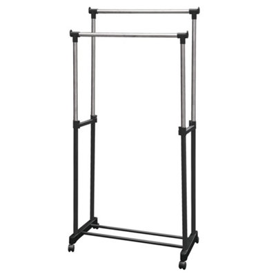 Home Vida Double Silver & Black Garment Rack on Wheels (H)1600mm (W)800mm (D)430mm