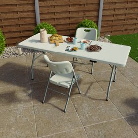 Home Vida Folding 3 Piece Set - 5ft Heavy Duty Portable Folding Table & Chairs - Ready Assembled