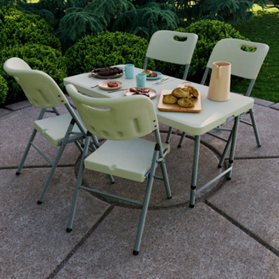 Home Vida Folding 5 Piece Set - 4ft Heavy Duty Portable Folding Table & Chairs - Ready Assembled