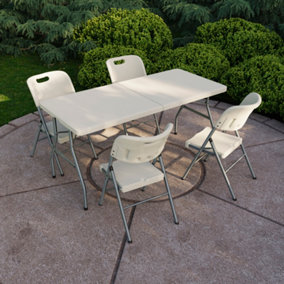 Home Vida Folding 5 Piece Set - 5ft Heavy Duty Portable Folding Table & Chairs - Ready Assembled