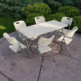 Home Vida Folding 7 Piece Set - 5ft Heavy Duty Portable Folding Table & Chairs - Ready Assembled