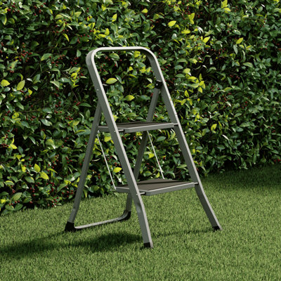 Home Vida Grey 2 Step Ladder With Anti-Slip Mat Foldable Stool (H) 83 x ...
