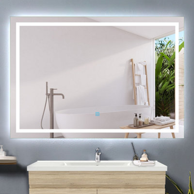 Large led on sale mirror bathroom