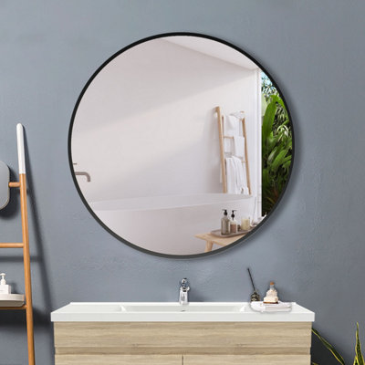 Homefast Bathrooms 40cm Round Mirror with Black Metal Framed for ...