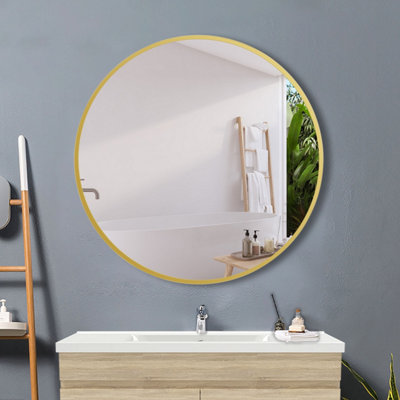 Homefast Bathrooms 50cm Round Mirror with Golden Metal Framed for ...