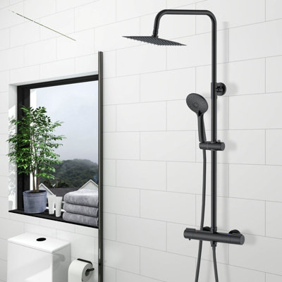 Homefast Bathrooms Black Mixer Shower Square Exposed Twin Head