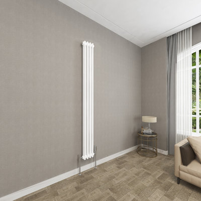 HOMEFAST Bathrooms Cast Iron White 1800x200mm 2 Column Radiator Modern ...