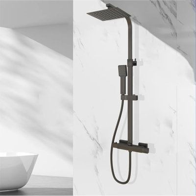 Homefast Bathrooms Modern Square Matte Black Exposed Mixer Shower With