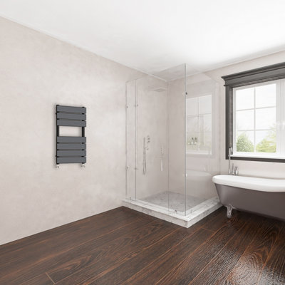 Homefast Bathrooms Stylish Radiator Black 650x400mm With Angled Valves ...