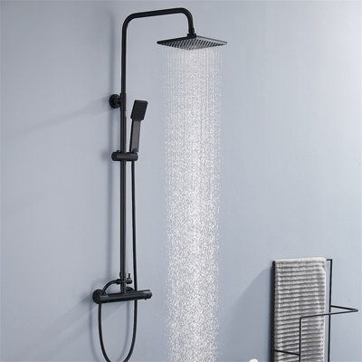 Homefast Bathrooms Thermostatic Exposed Mixer Shower Set Square Black ...