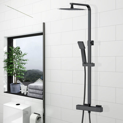 Homefast Bathrooms Thermostatic Mixer Shower Exposed Square Matte Black ...