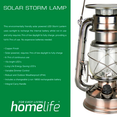 HomeLife "Nova Scotia" Solar LED Storm Lamp Copper