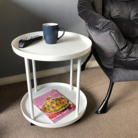 Homemate 2-Tier Side Table with Casters - White