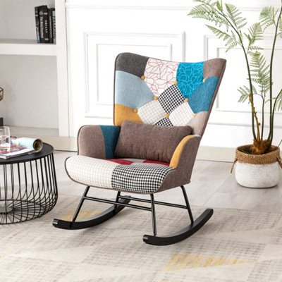 HomeMiYN Patchwork Fabric Rocking Chair with Matching Brown Cushion For ...