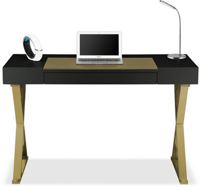 Homeology ADONIS Black Gold with Built-In Luxury Leather Pad Ergonomic Home Office Desk