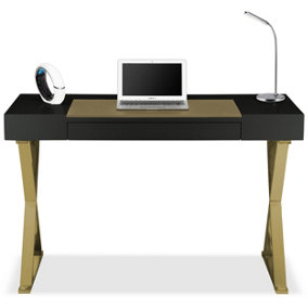 Homeology ADONIS Black Gold with Built-In Luxury Leather Pad Ergonomic Home Office Desk