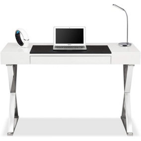 Homeology ADONIS Gloss White and Chrome Ergonomic Home Office Luxury Computer Desk