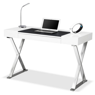 Homeology ADONIS Gloss White and Chrome Legs Ergonomic Home Office ...