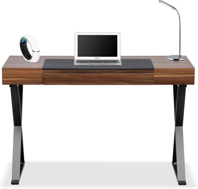 Homeology ADONIS Walnut and Matte Black Legs Ergonomic Home Office Luxury Computer Desk
