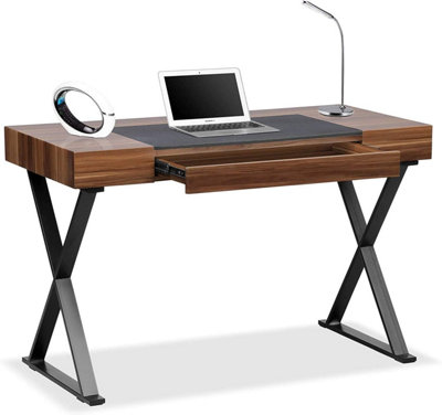 Homeology ADONIS Walnut and Matte Black Legs Ergonomic Home Office Luxury Computer Desk