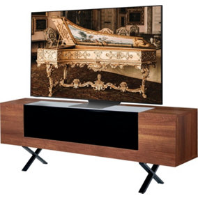 Homeology ADONIS Walnut with Black Contrast Beam-Thru Remote Friendly Door 26"-55" Flat Screen TV Cabinet