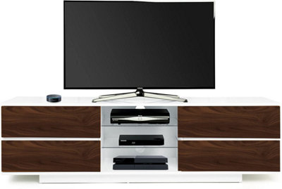 Homeology Avitus Premium High Gloss White with 4-Walnut Drawers and 2 Shelves up to 65" LED/OLED/LCD TV Cabinet