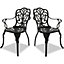 Homeology Bangui Black 2-Large Garden and Patio Chairs with Armrests in Cast Aluminium