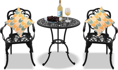 Homeology BANGUI Black Outdoor Garden Patio Table and 2 Large Chairs