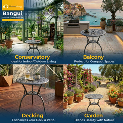 Homeology BANGUI Grey Garden and Patio Cast Aluminium Bistro Table