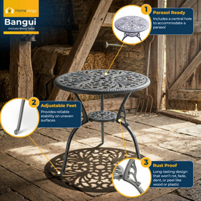 Homeology BANGUI Grey Garden and Patio Cast Aluminium Bistro Table