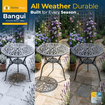 Homeology BANGUI Grey Garden and Patio Cast Aluminium Bistro Table