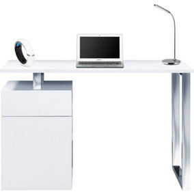 Homeology CALISTA Gloss White with Brushed Steel Legs Contemporary Home Office Computer Desk