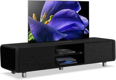 Homeology CAPRI Gloss Black with Black Sides Beam-Thru Remote Friendly Doors up to 65" Flat Screen TV Cabinet