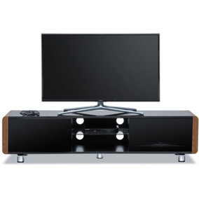 Homeology CAPRI Gloss Black with Walnut Sides Beam-Thru Remote Friendly Doors up to 65" Flat Screen TV Cabinet