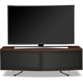 Homeology Caru Black and Walnut Beam-Thru Remote Friendly Super-Contemporary"D" Shape Design up to 65" LED/OLED/LCD TV Cabinet