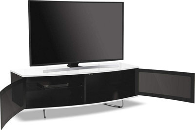 Homeology Caru Black and White Beam-Thru Remote Friendly Contemporary "D" Shape up to 65" LED/OLED/LCD TV Cabinet