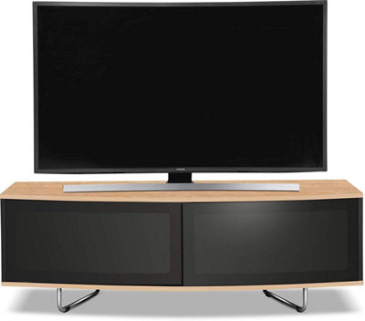 Homeology Caru Gloss Black and Oak Beam-Thru Remote Friendly Super-Contemporary "D" Shape Design up to 65" LED/OLED/LCD TV Cabinet