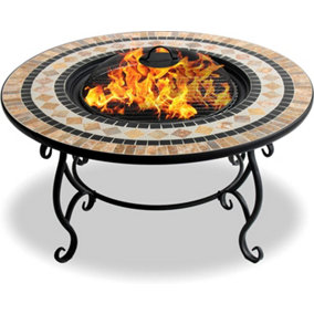 Homeology Fireology BELUGA Opulent Garden Fire Pit Brazier, Coffee Table, Barbecue and Ice Bucket - Marble Finish