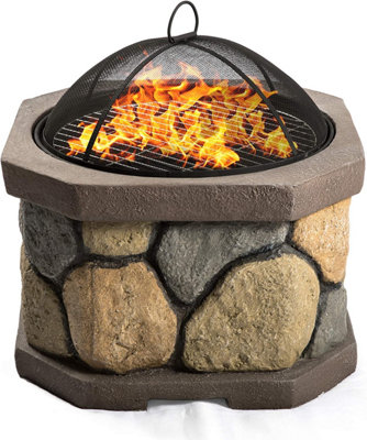 Homeology Fireology BOGOTA Bold Garden Fire Pit Brazier and Barbecue with Eco-Stone Finish