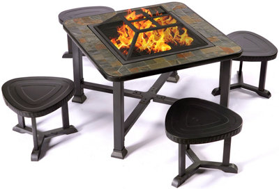 Homeology Fireology BONGANI Garden Fire Pit Brazier, Table, Barbecue & Ice Bucket